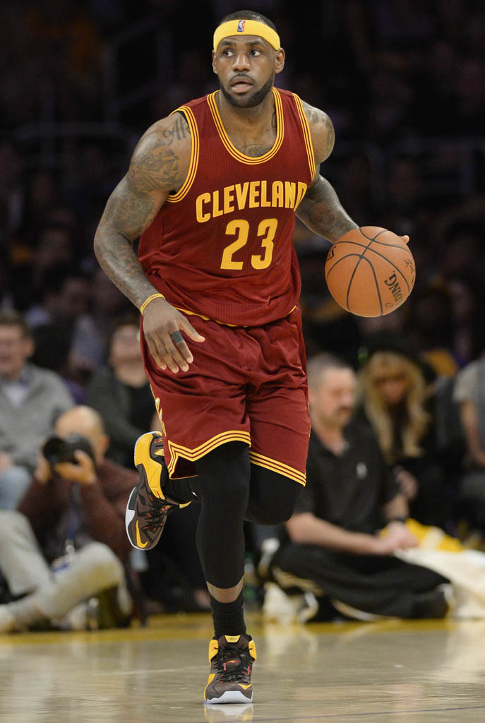Jan 15, 2015; Los Angeles, CA, USA; Cleveland Cavaliers forward LeBron James (23) in the first half against the Los Angeles Lakers during the NBA game at Staples Center. Mandatory Credit: Richard Mackson-USA TODAY Sports